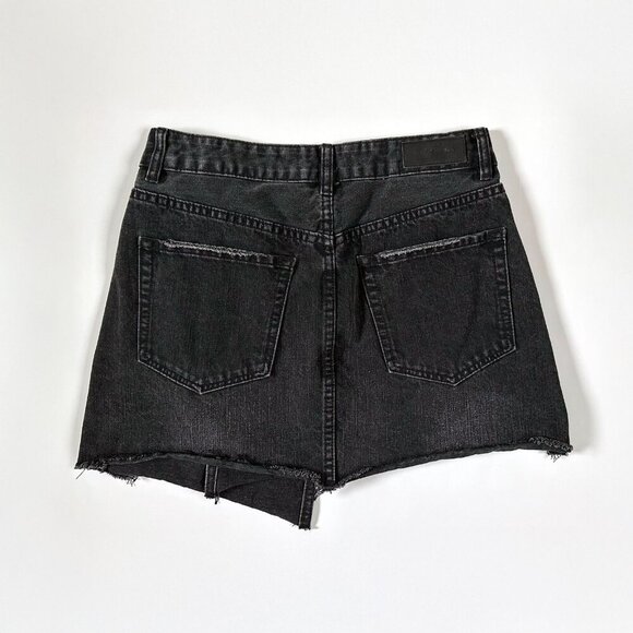 Neon Blonde Distress Black Denim Skirt Asymmetrical Raw Hem Y2K 90s Grunge Sz S - Picture 3 of 8